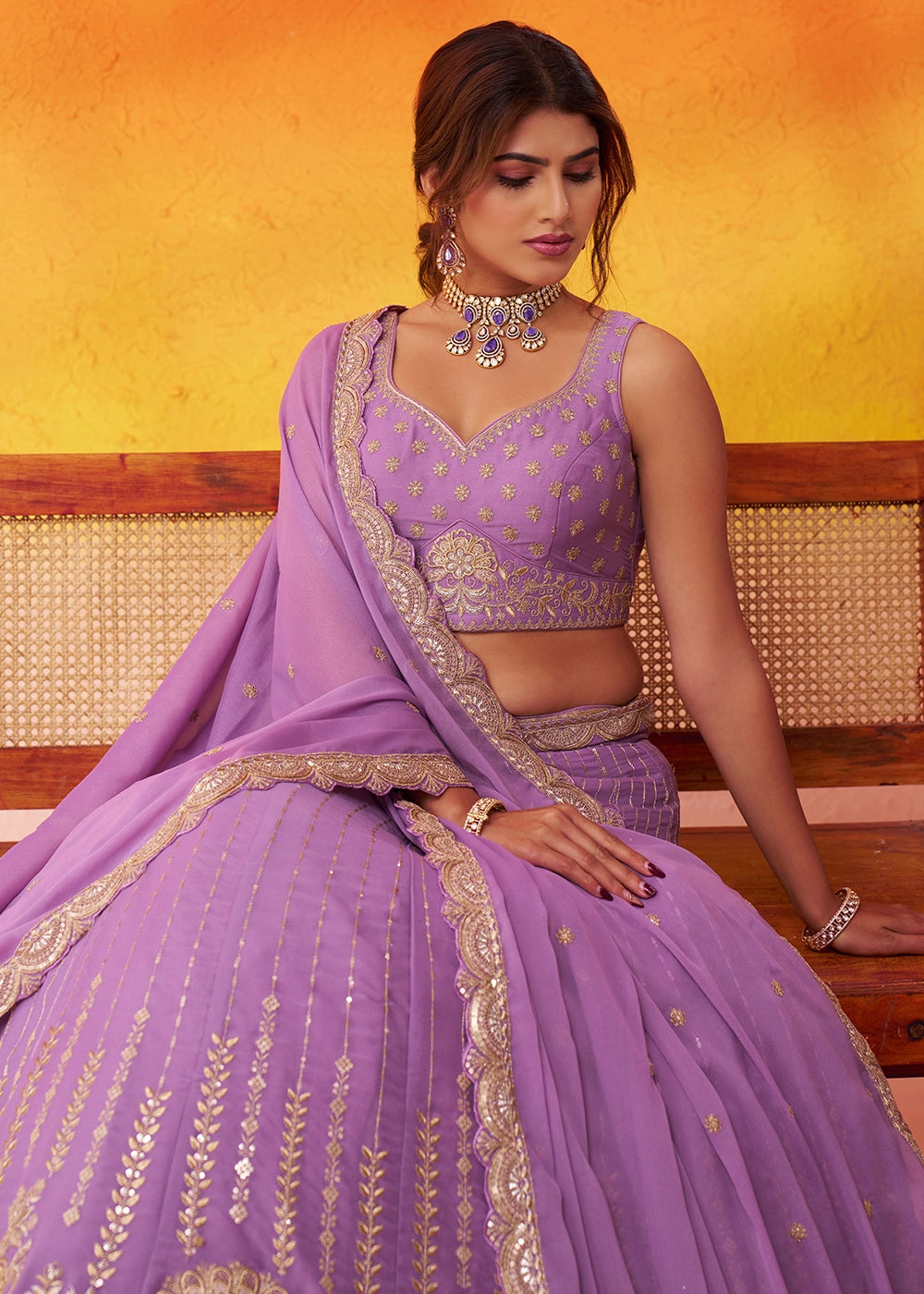 Wisteria Purple Tissue Silk Embellished Lehenga Choli with Sequins Embroidery