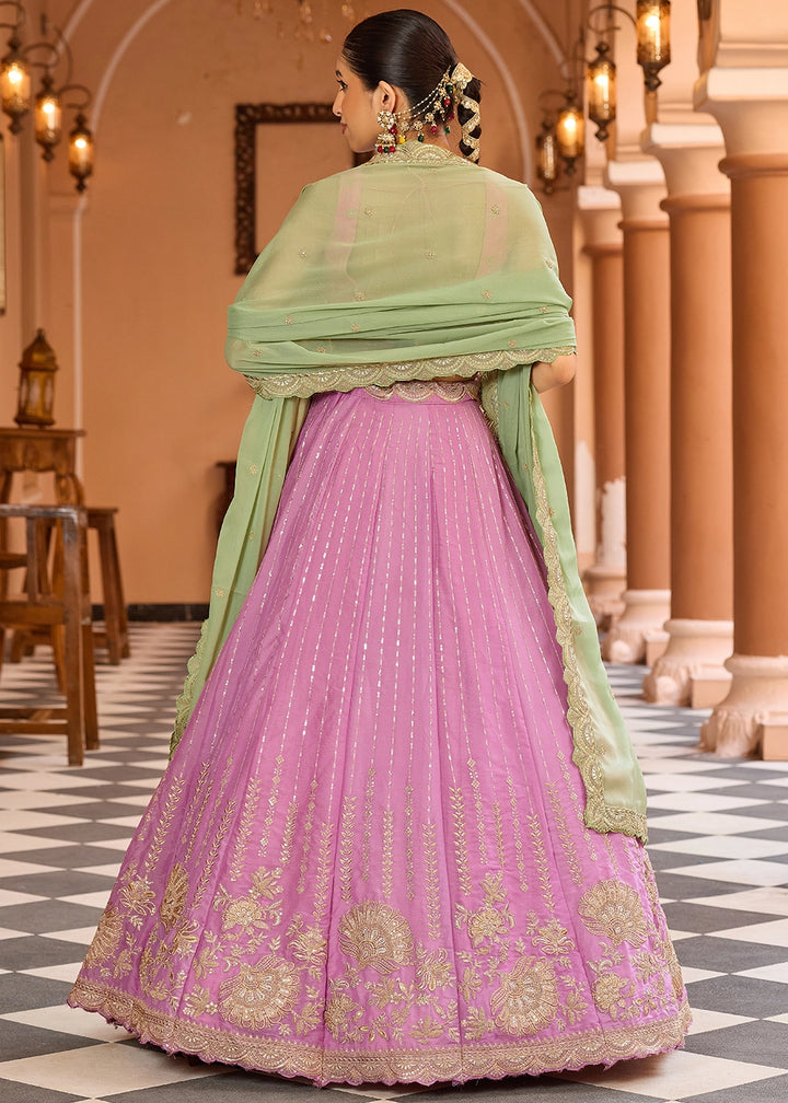 Pink Purple Embroidered Tissue Silk Lehenga Choli with Sequins Work