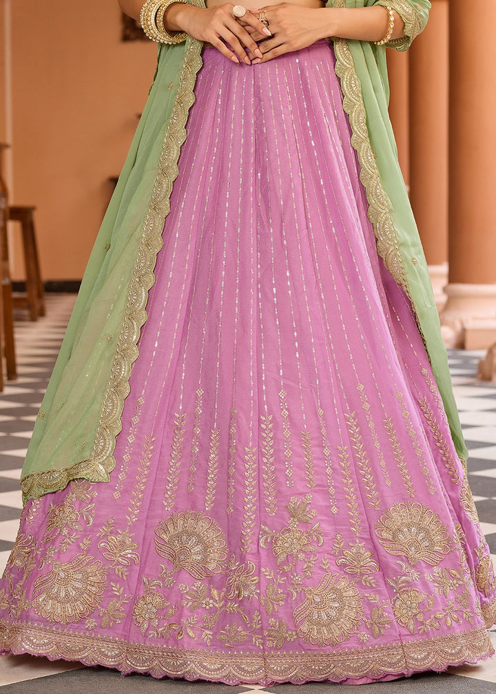Pink Purple Embroidered Tissue Silk Lehenga Choli with Sequins Work