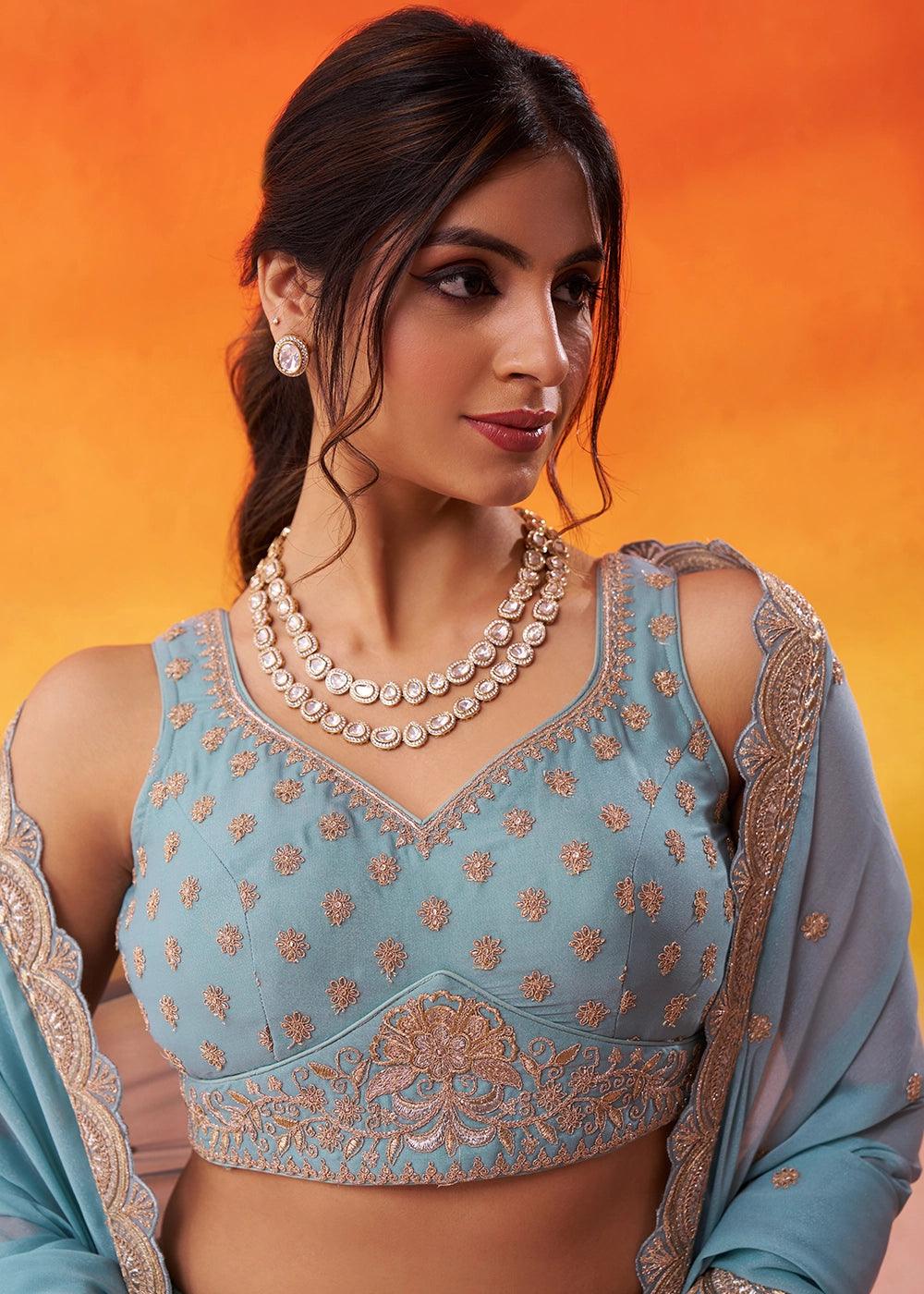 Blizzard Blue Tissue Silk Embellished Lehenga Choli with Sequins Embroidery