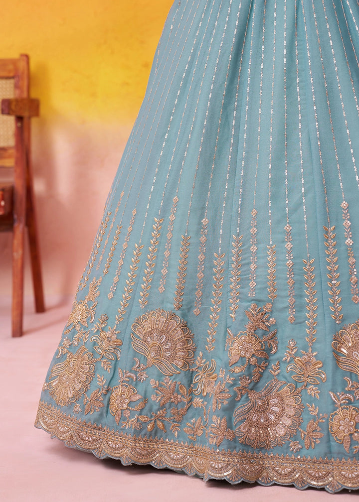 Blizzard Blue Tissue Silk Embellished Lehenga Choli with Sequins Embroidery