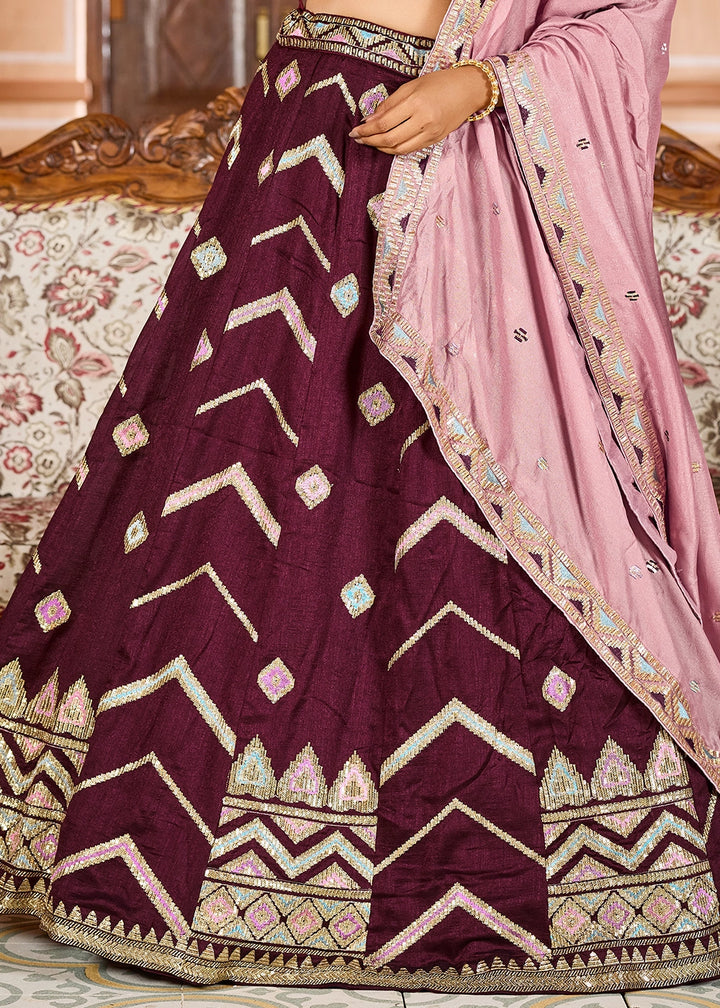 Chocolate Brown Embroidered Silk Lehenga Choli with Sequins Work