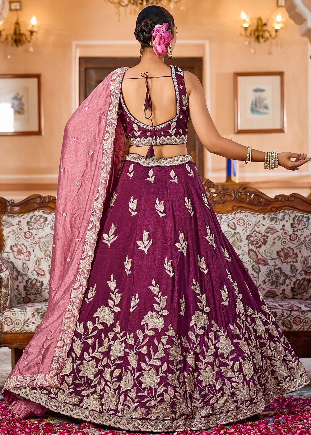 Mulberry Purple Embroidered Silk Lehenga Choli with Sequins Work