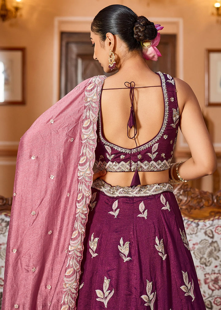 Mulberry Purple Embroidered Silk Lehenga Choli with Sequins Work