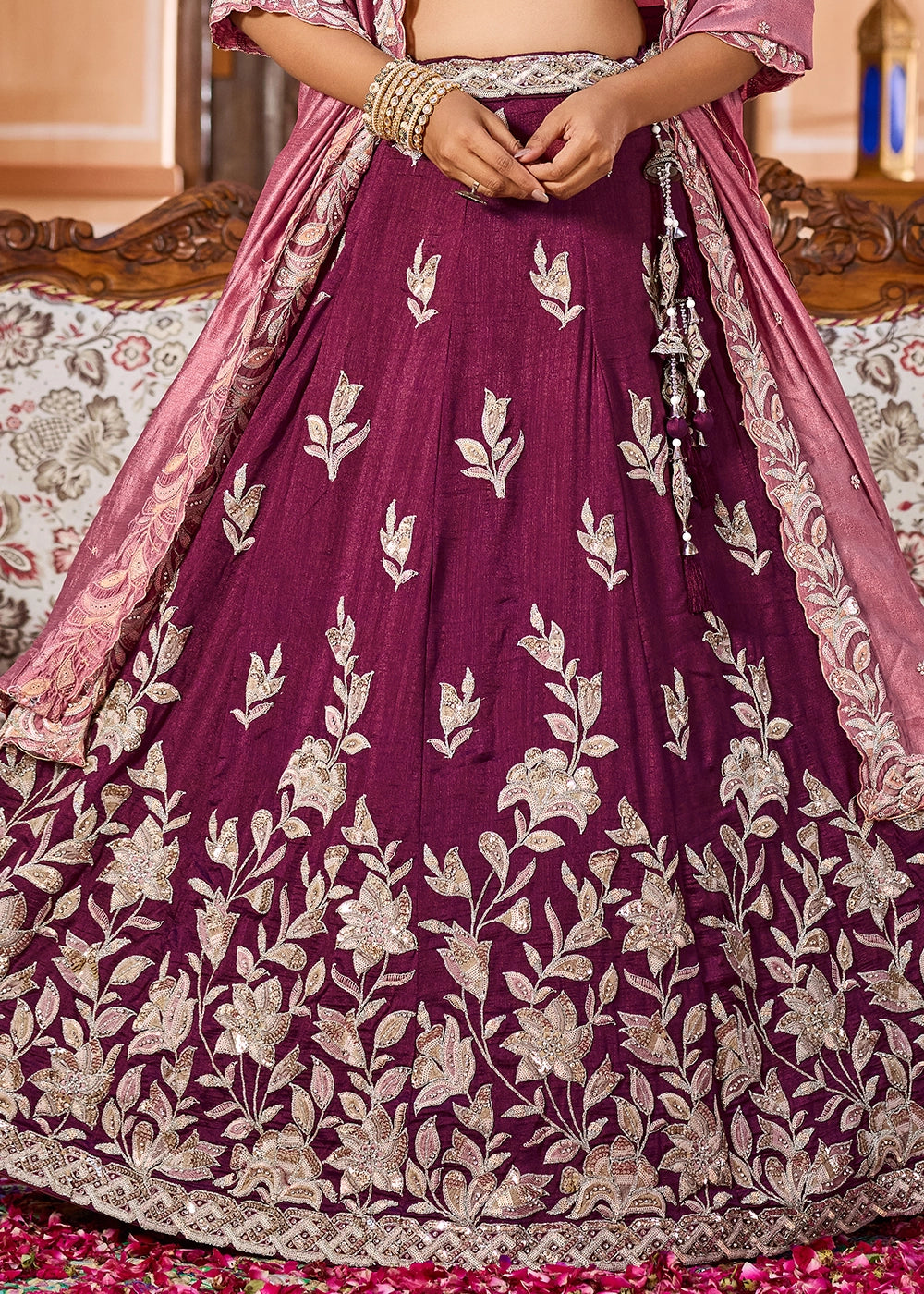 Mulberry Purple Embroidered Silk Lehenga Choli with Sequins Work