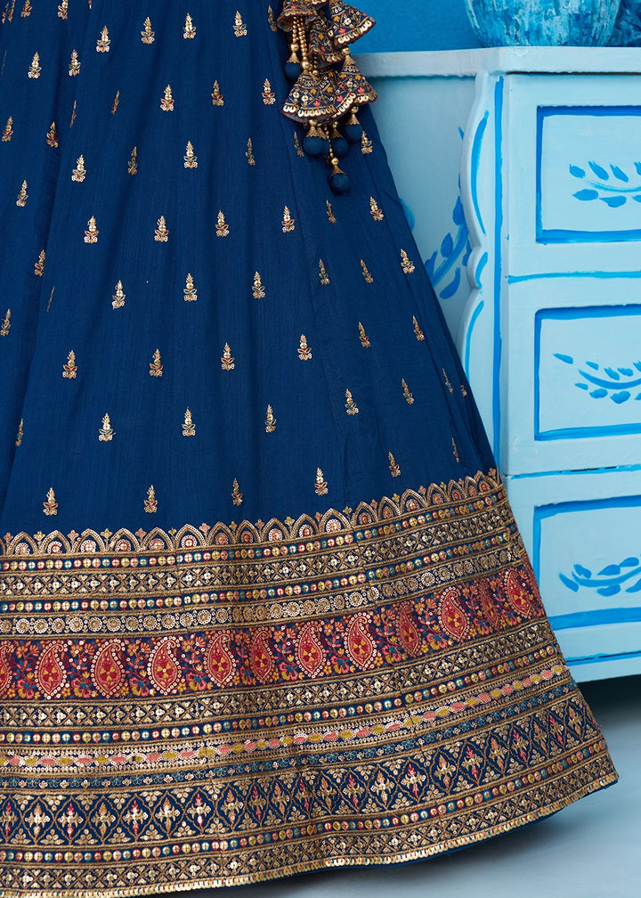 Trypan Blue Chinon Silk Lehenga Choli with Intricate Zari & Sequin Work