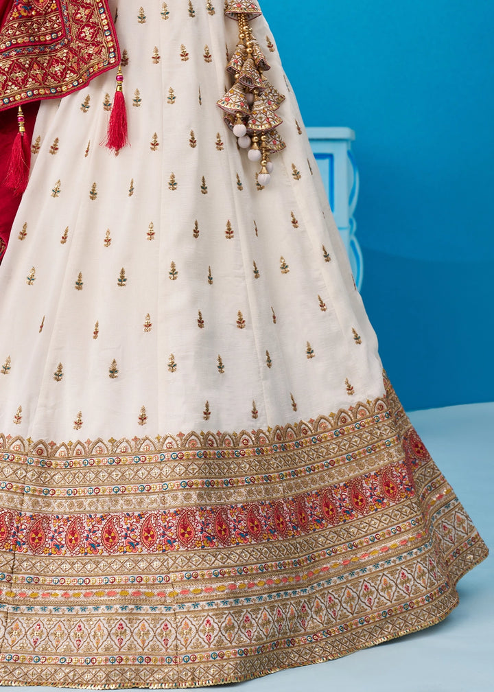 Pearl White Chinon Silk Lehenga Choli with Intricate Zari & Sequin Work
