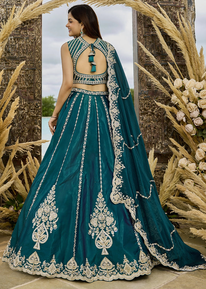 Rama Green Silk Lehenga Choli with Sequin & Bead Detailing