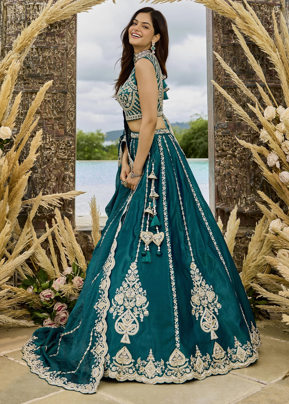 Rama Green Silk Lehenga Choli with Sequin & Bead Detailing