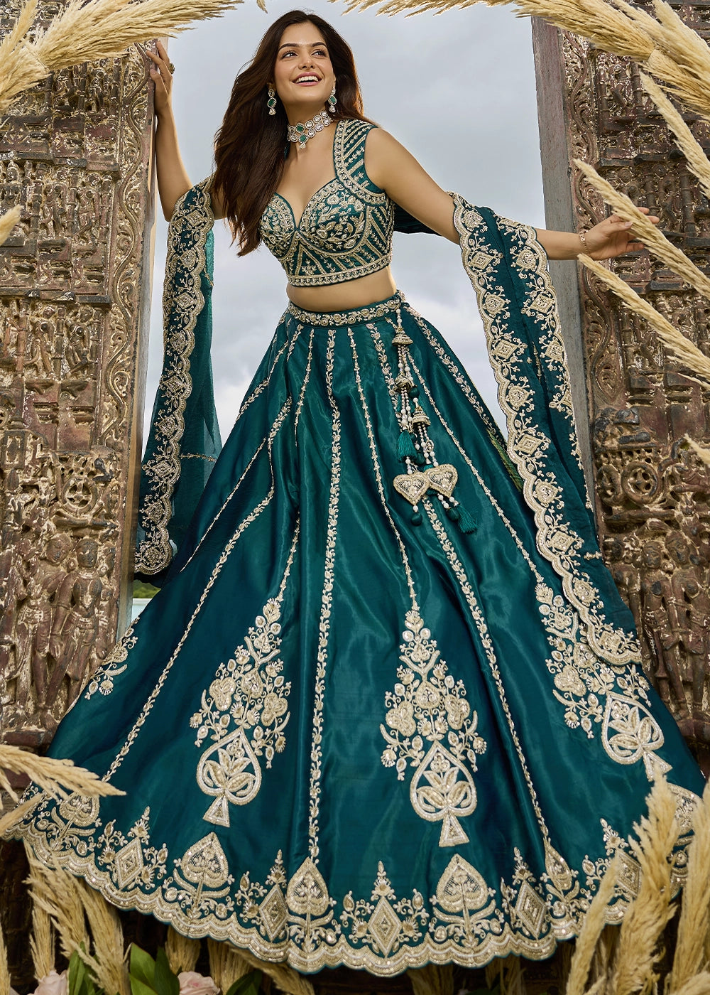 Rama Green Silk Lehenga Choli with Sequin & Bead Detailing
