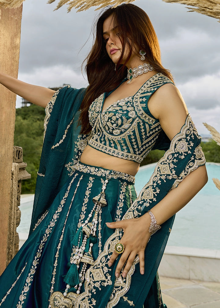 Rama Green Silk Lehenga Choli with Sequin & Bead Detailing
