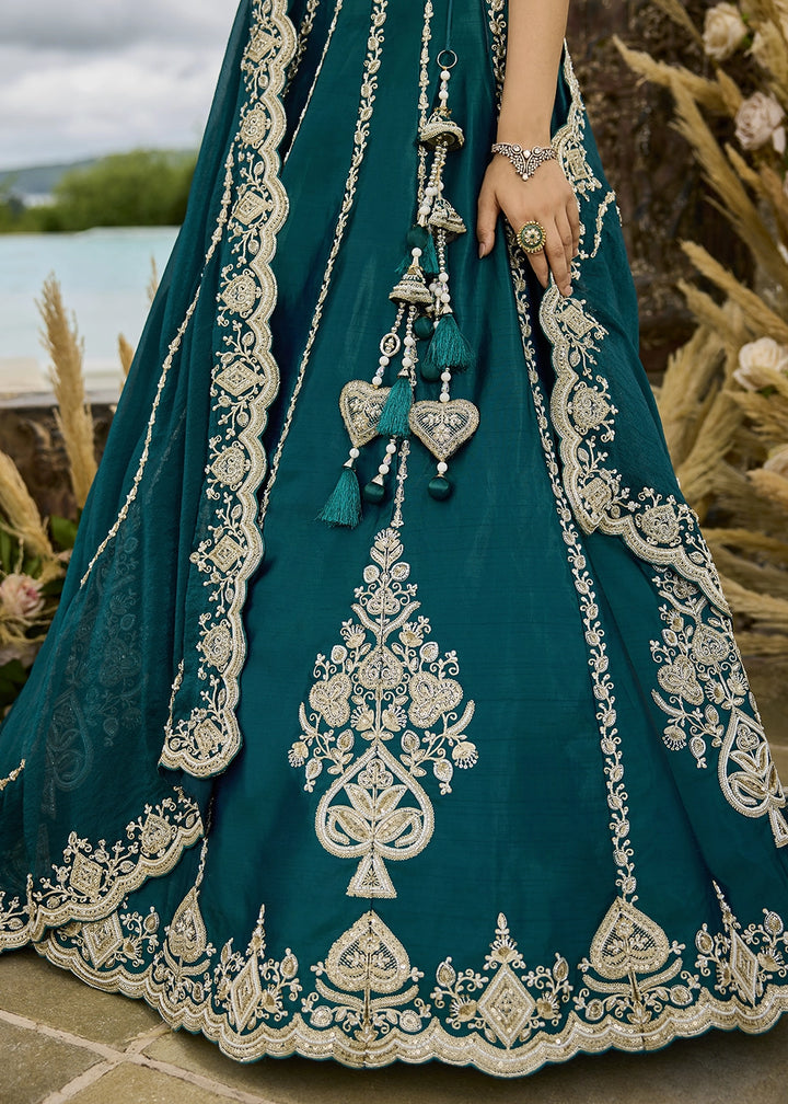 Rama Green Silk Lehenga Choli with Sequin & Bead Detailing