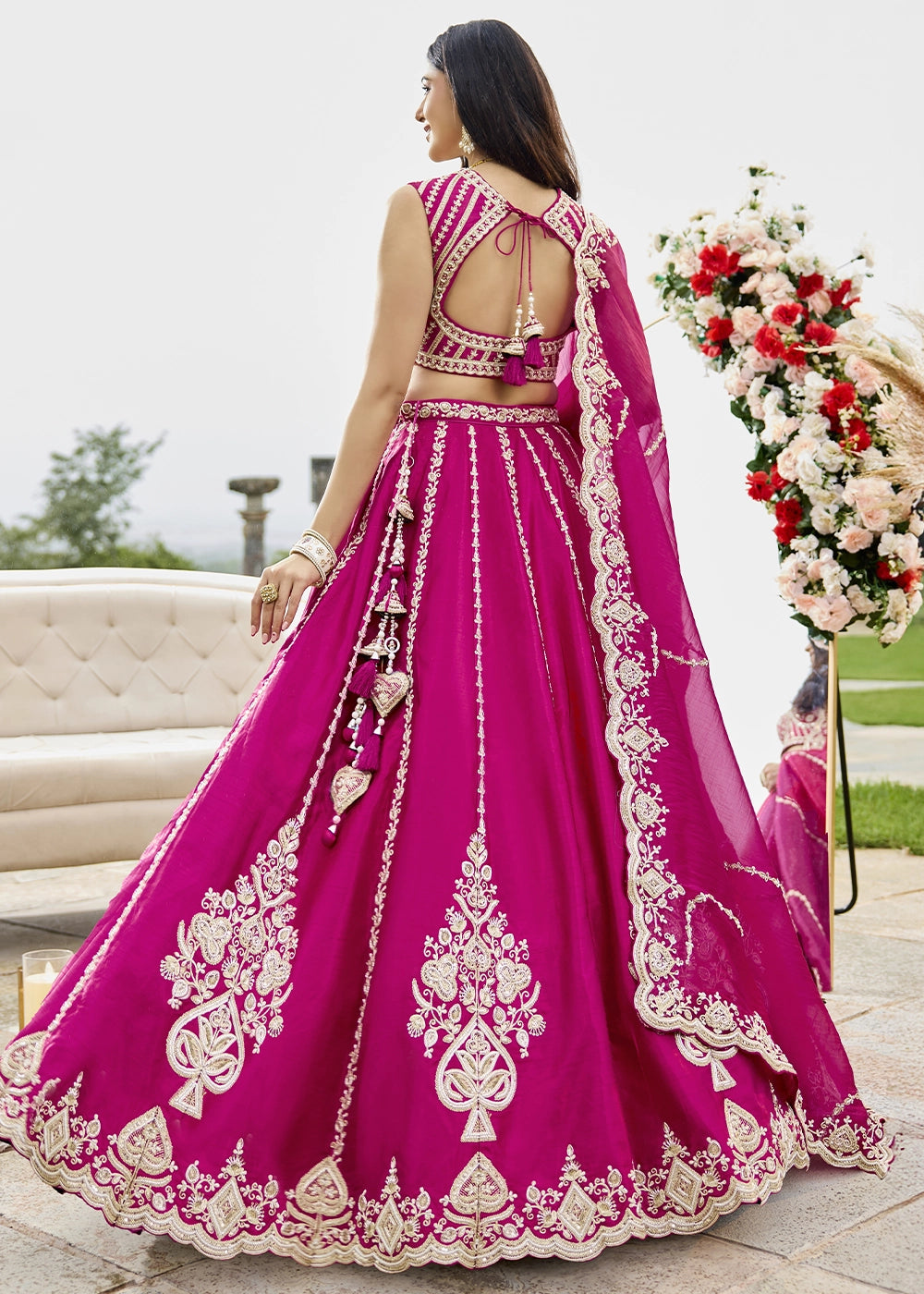 Magenta Pink Silk Lehenga Choli with Sequin & Bead Detailing