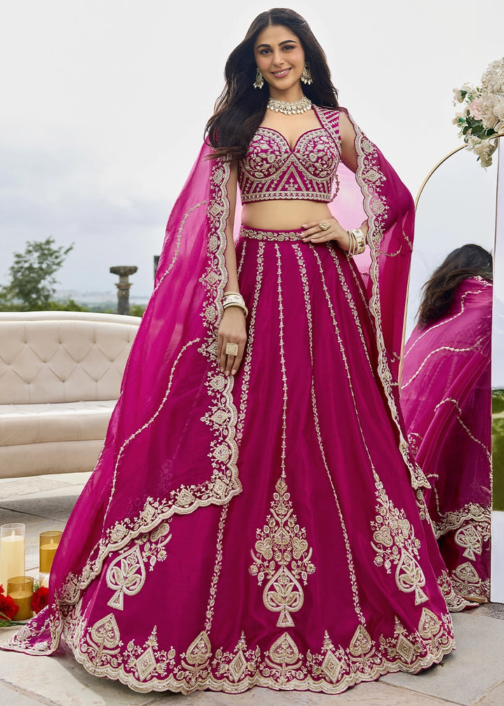 Magenta Pink Silk Lehenga Choli with Sequin & Bead Detailing
