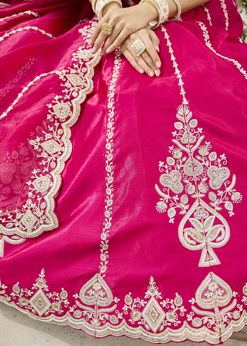 Magenta Pink Silk Lehenga Choli with Sequin & Bead Detailing