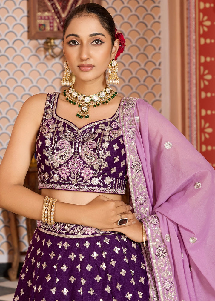 Indigo Purple Embroidered Tissue Silk Lehenga Choli with Sequins Work