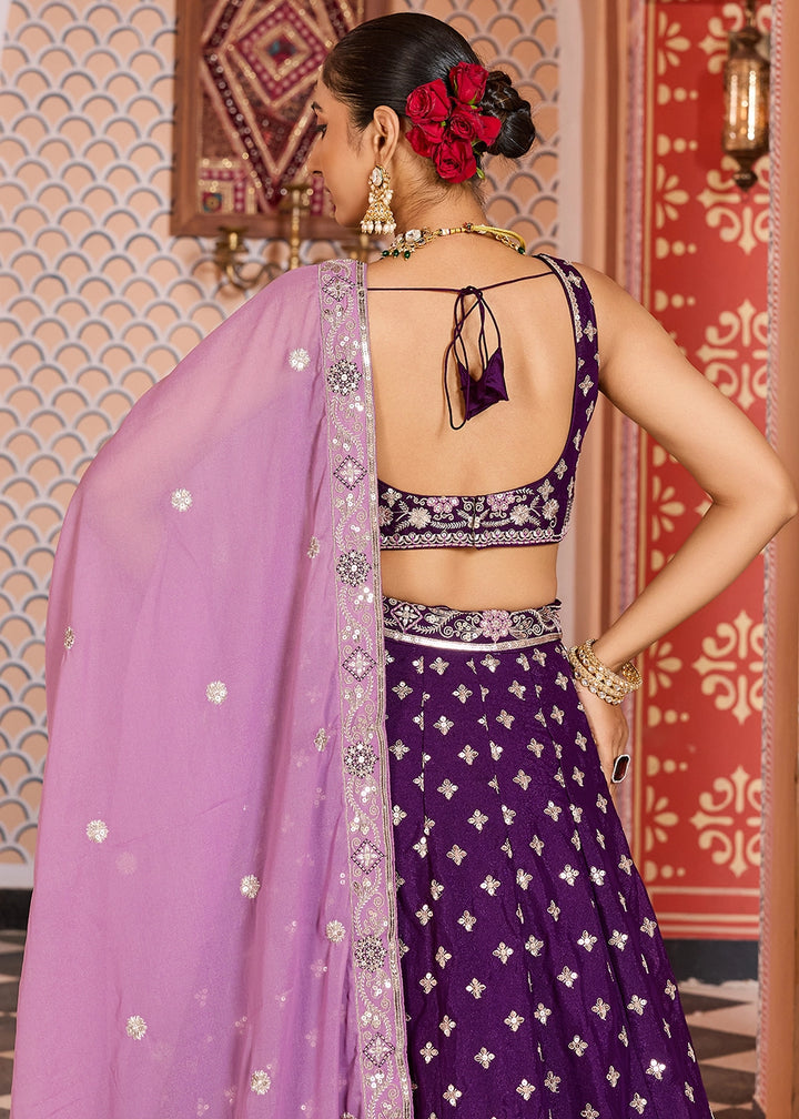 Indigo Purple Embroidered Tissue Silk Lehenga Choli with Sequins Work
