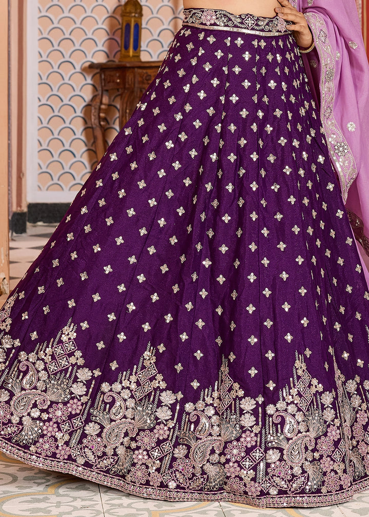 Indigo Purple Embroidered Tissue Silk Lehenga Choli with Sequins Work