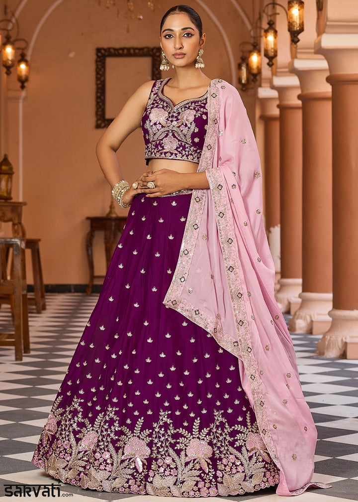 Lollipop Purple Embroidered Georgette Lehenga Choli with Sequins Work