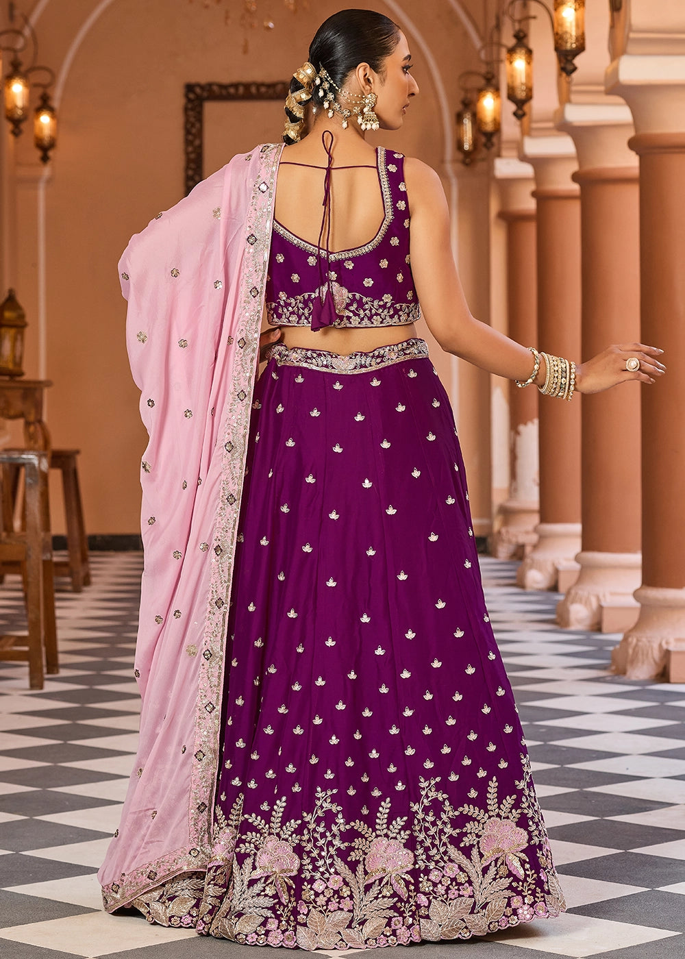 Lollipop Purple Embroidered Georgette Lehenga Choli with Sequins Work