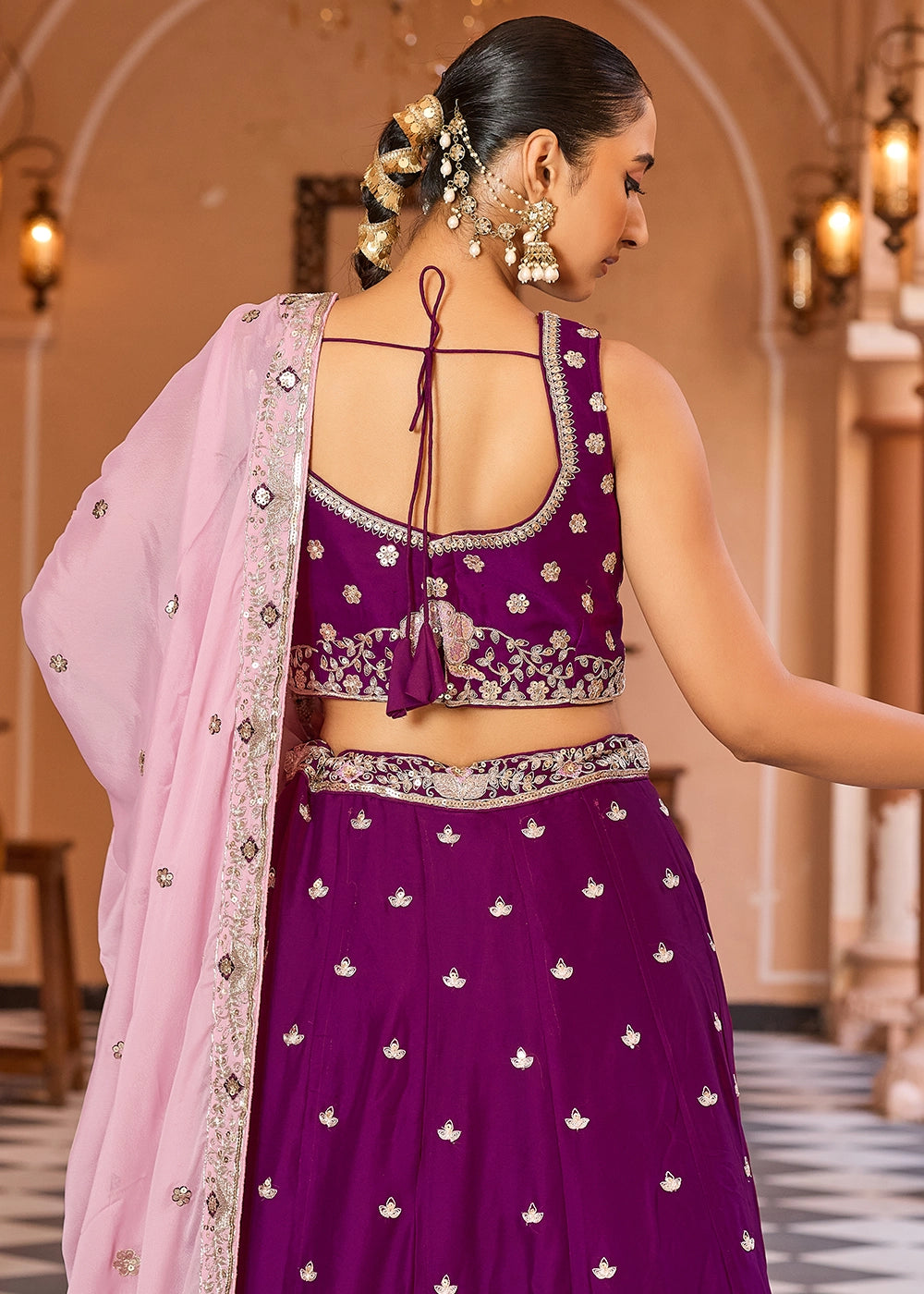Lollipop Purple Embroidered Georgette Lehenga Choli with Sequins Work
