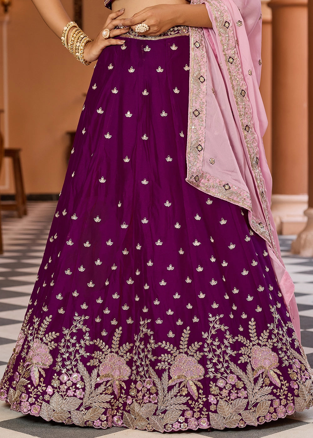 Lollipop Purple Embroidered Georgette Lehenga Choli with Sequins Work