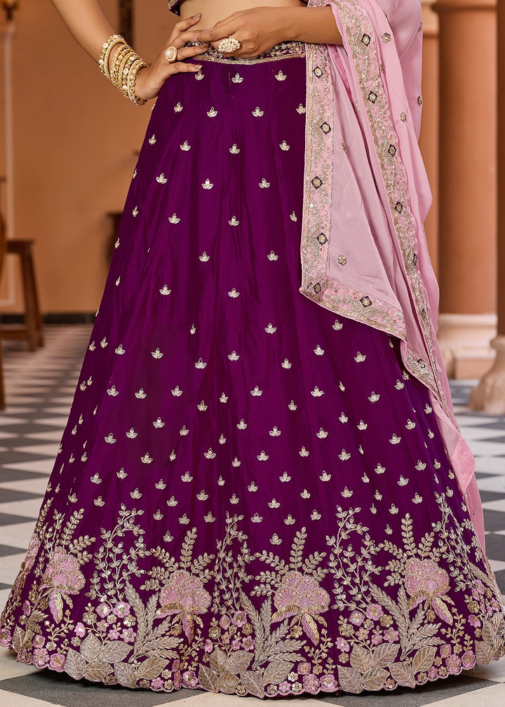 Lollipop Purple Embroidered Georgette Lehenga Choli with Sequins Work