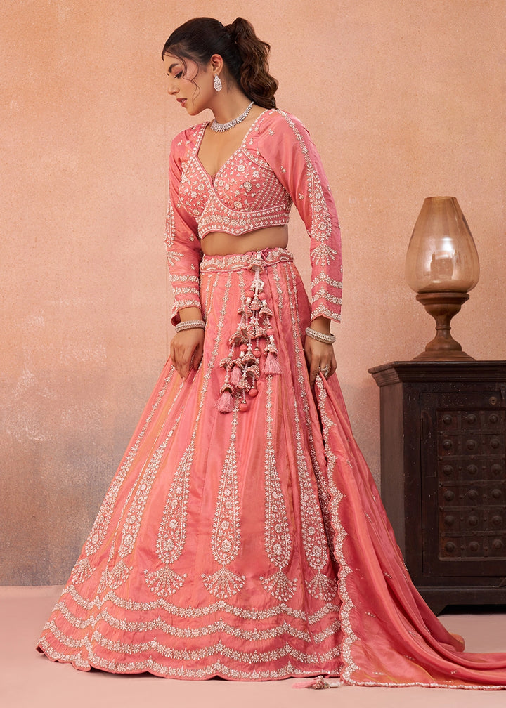 Rouge Pink Tissue Lehenga Choli with Beads & Sequins work