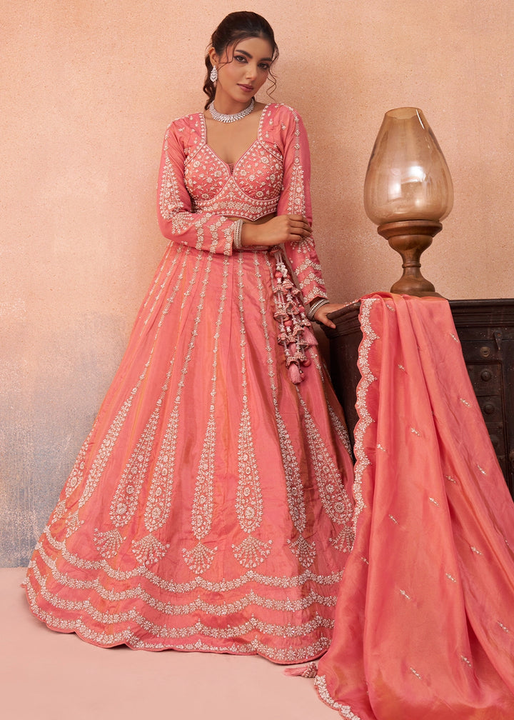Rouge Pink Tissue Lehenga Choli with Beads & Sequins work