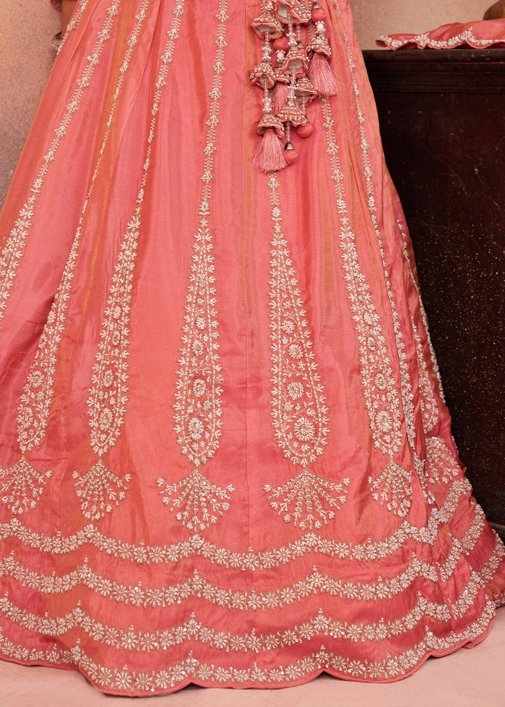 Rouge Pink Tissue Lehenga Choli with Beads & Sequins work