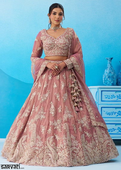 Thullian Pink Tissue Lehenga Choli with Beads & Sequins work
