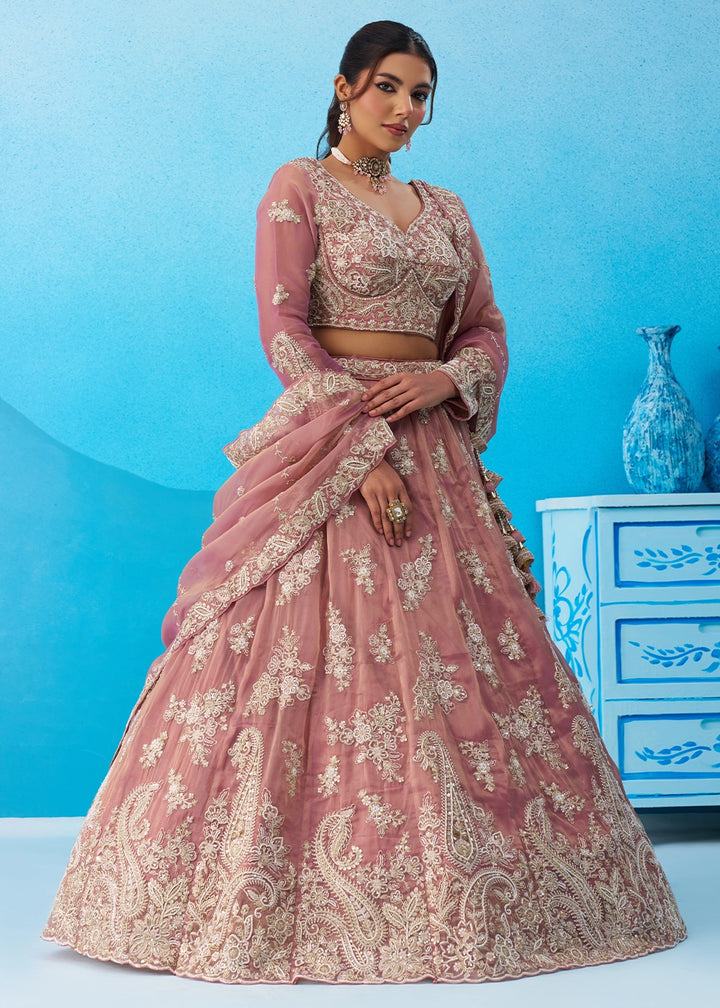 Thullian Pink Tissue Lehenga Choli with Beads & Sequins work