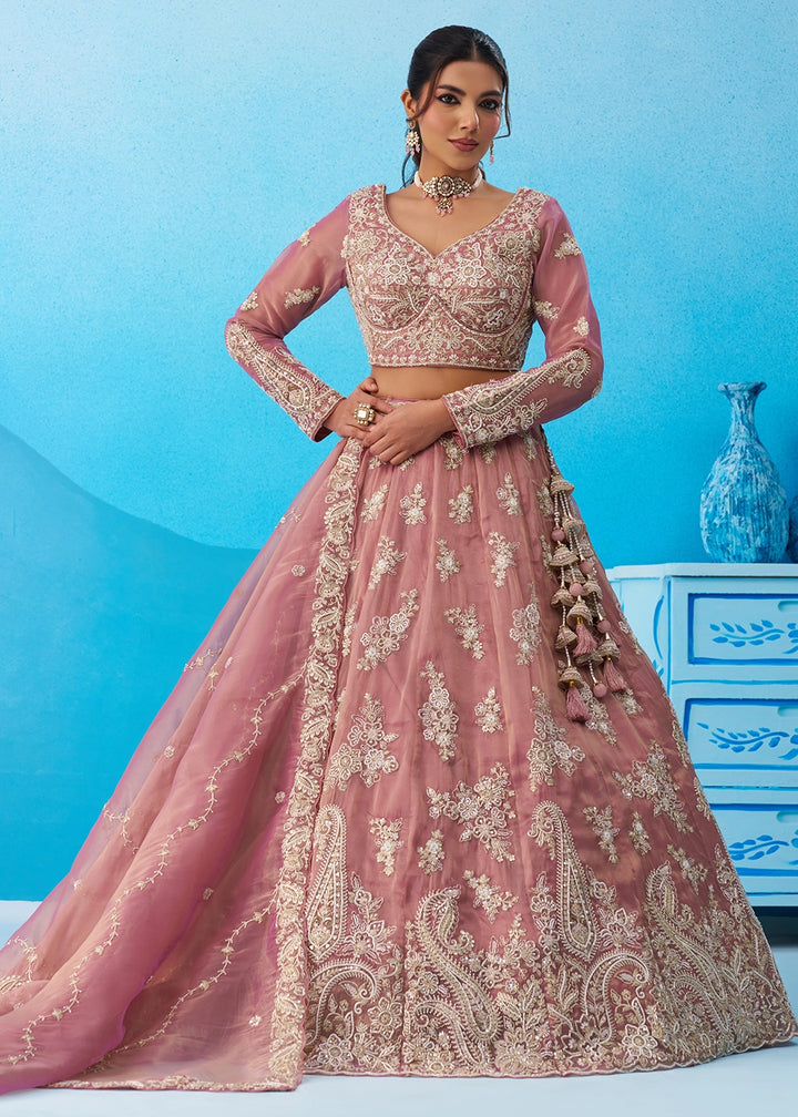 Thullian Pink Tissue Lehenga Choli with Beads & Sequins work