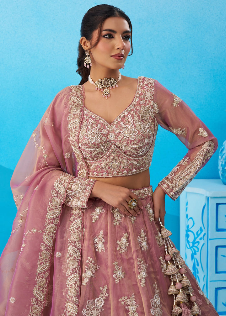 Thullian Pink Tissue Lehenga Choli with Beads & Sequins work