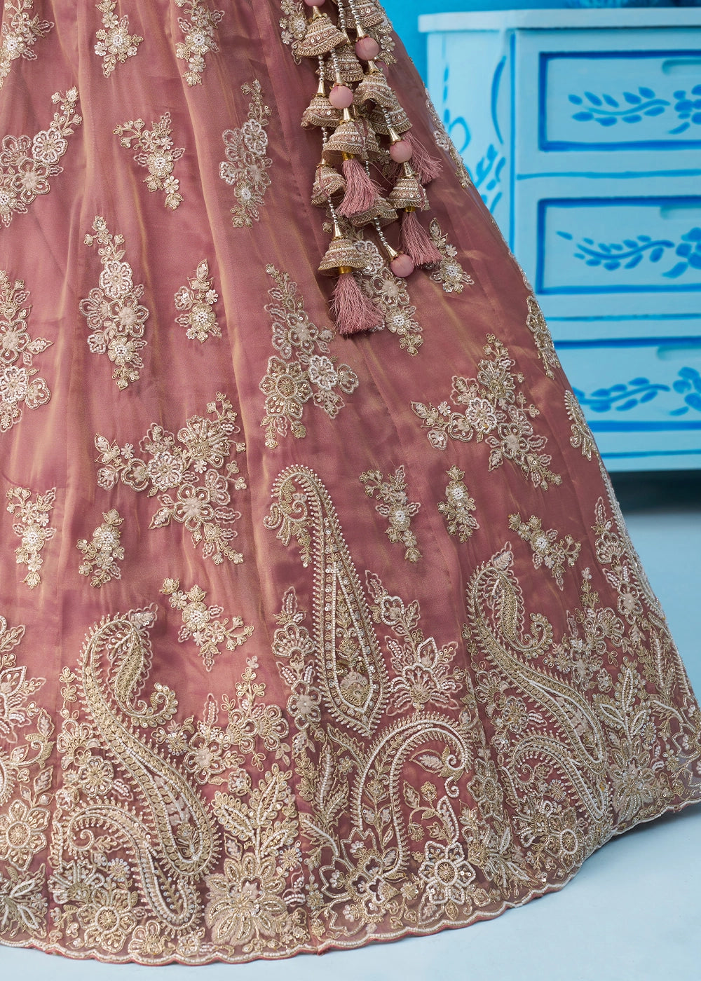 Thullian Pink Tissue Lehenga Choli with Beads & Sequins work