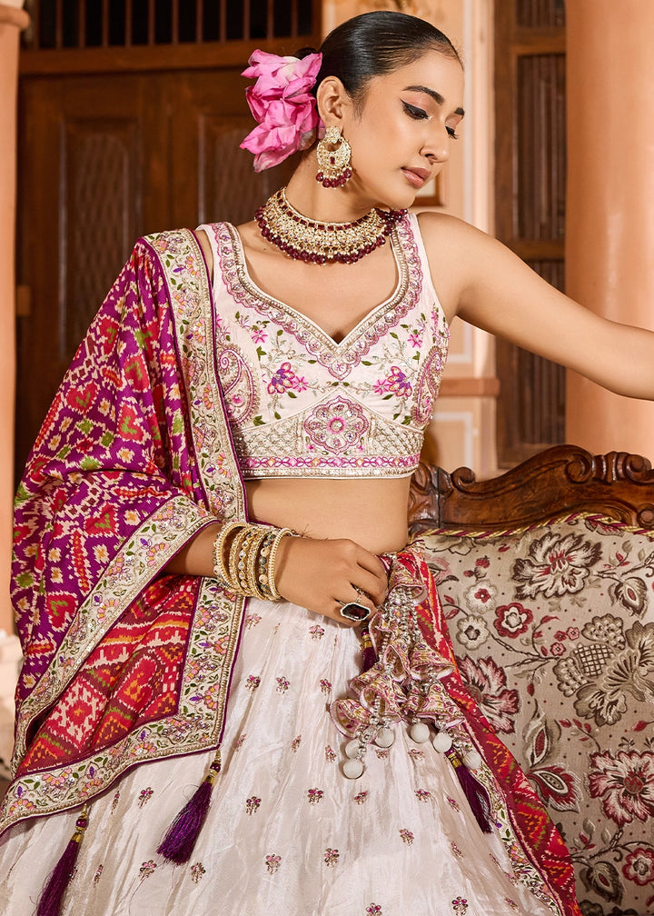 Cream White Embroidered Tissue Lehenga Choli with Sequins Work