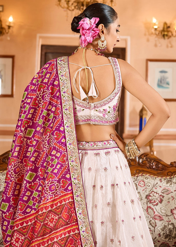 Cream White Embroidered Tissue Lehenga Choli with Sequins Work
