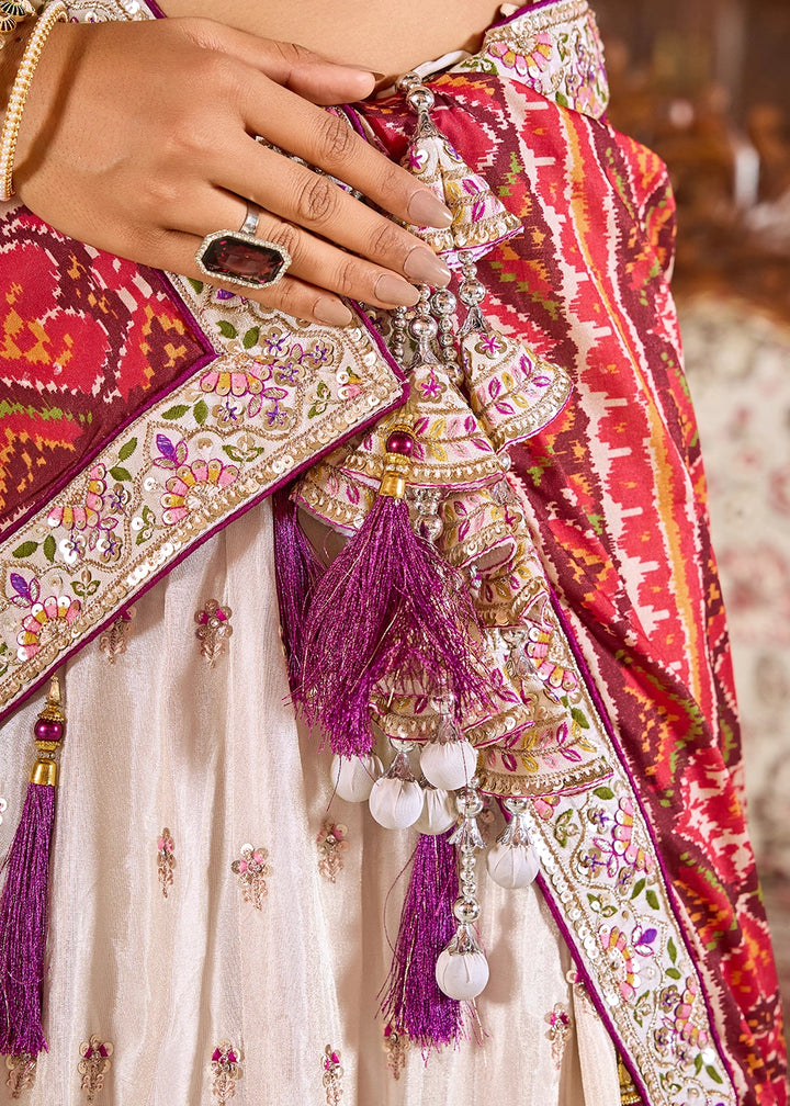 Cream White Embroidered Tissue Lehenga Choli with Sequins Work