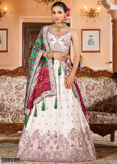 Pearl White Embroidered Tissue Lehenga Choli with Sequins Work
