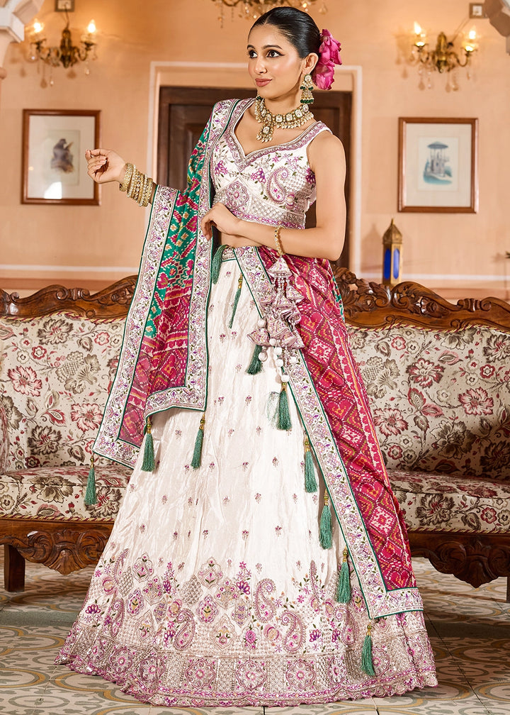 Pearl White Embroidered Tissue Lehenga Choli with Sequins Work