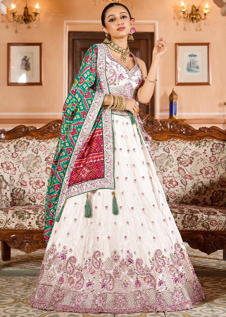 Pearl White Embroidered Tissue Lehenga Choli with Sequins Work