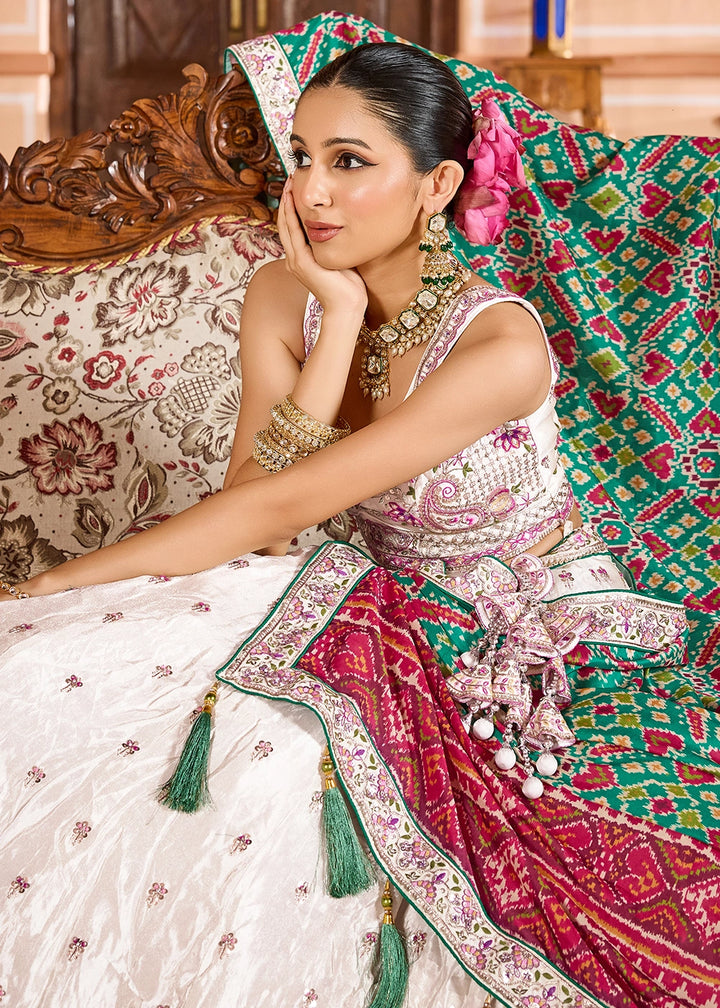 Pearl White Embroidered Tissue Lehenga Choli with Sequins Work