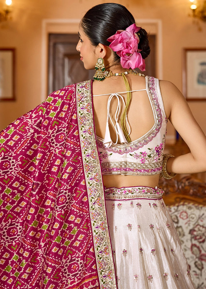 Ivory White Embroidered Tissue Lehenga Choli with Sequins Work
