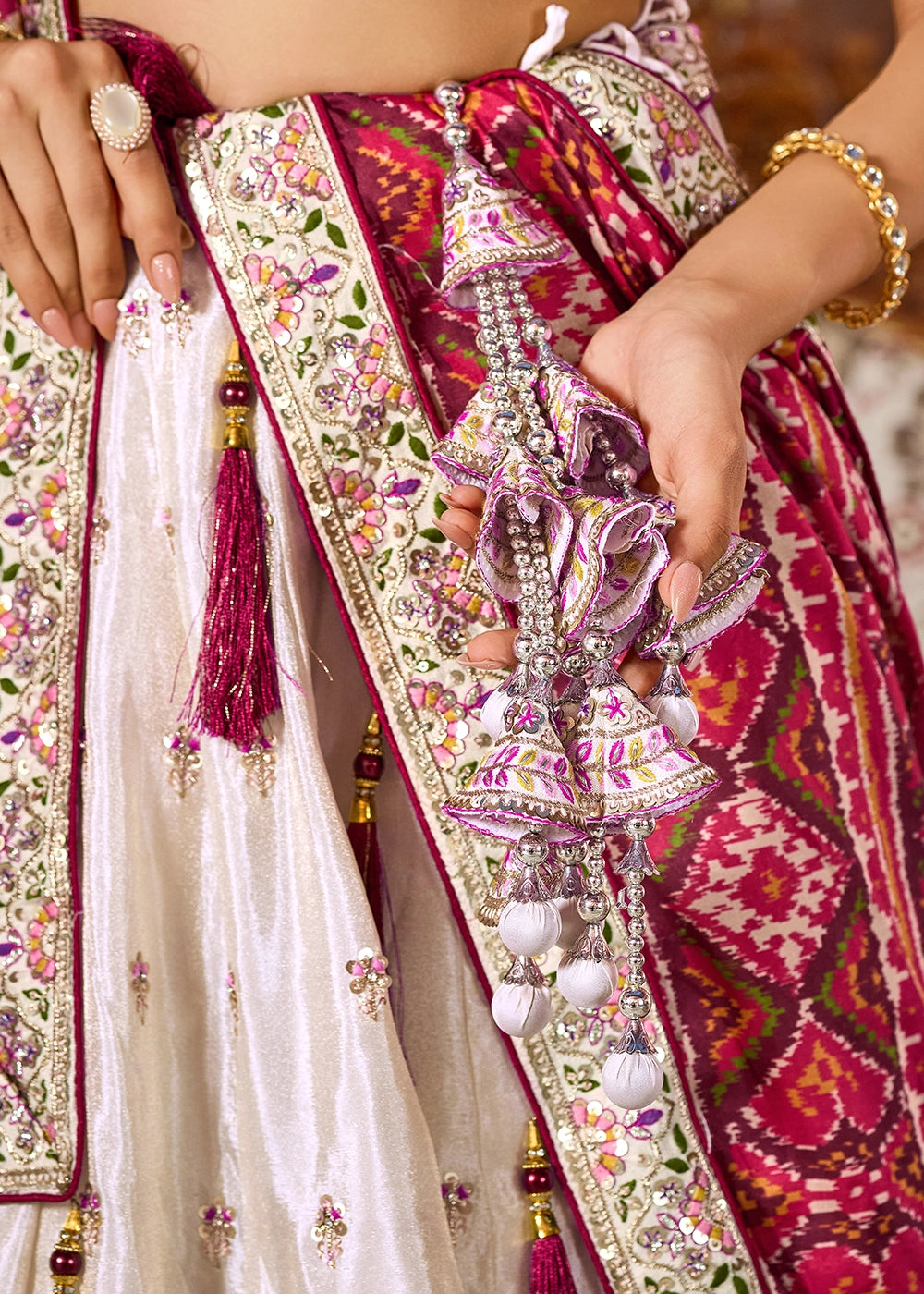 Ivory White Embroidered Tissue Lehenga Choli with Sequins Work