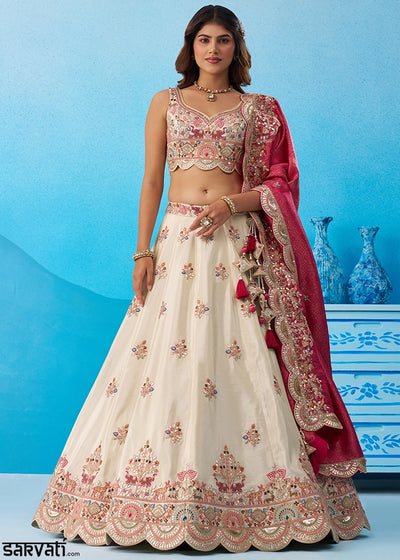 Cream White Tissue Lehenga Choli with Sequins work & Jacquard Dupatta
