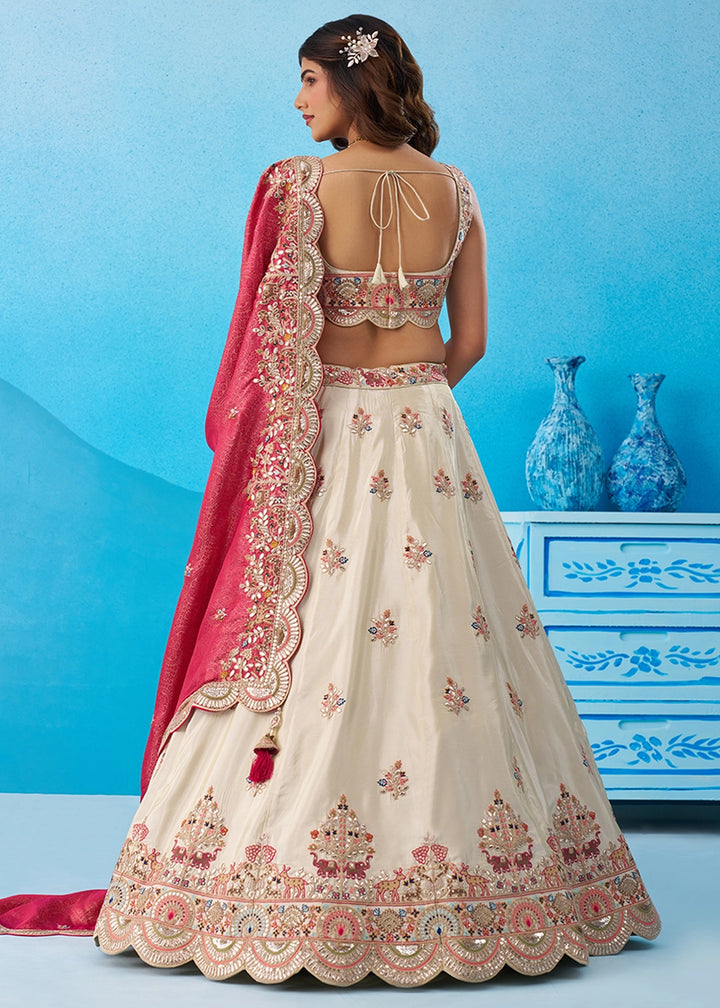 Cream White Tissue Lehenga Choli with Sequins work & Jacquard Dupatta