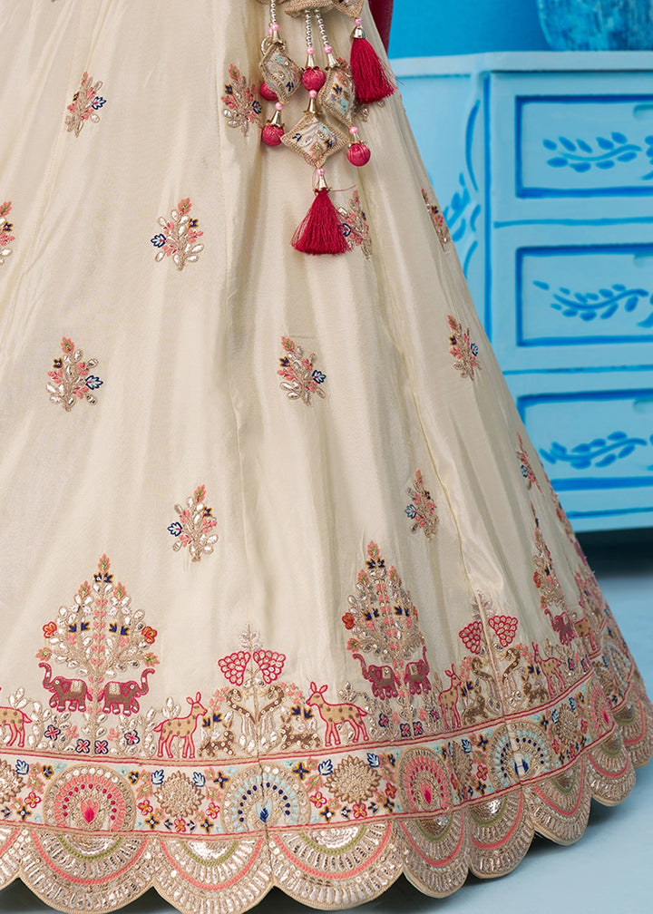 Cream White Tissue Lehenga Choli with Sequins work & Jacquard Dupatta