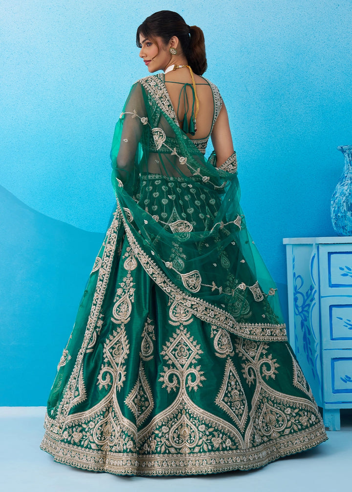 Rama Green Silk Lehenga Choli with Beads & Sequins work
