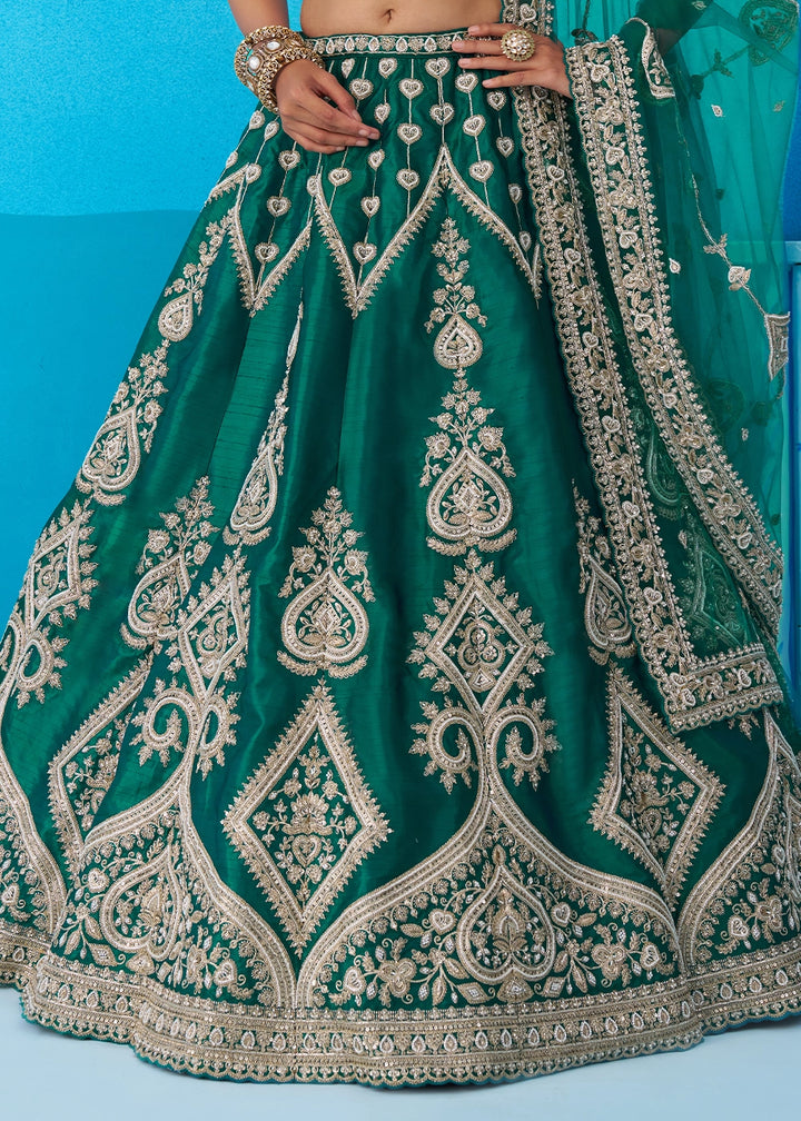 Rama Green Silk Lehenga Choli with Beads & Sequins work