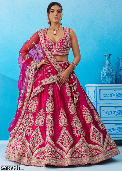 Magenta Pink Silk Lehenga Choli with Beads & Sequins work